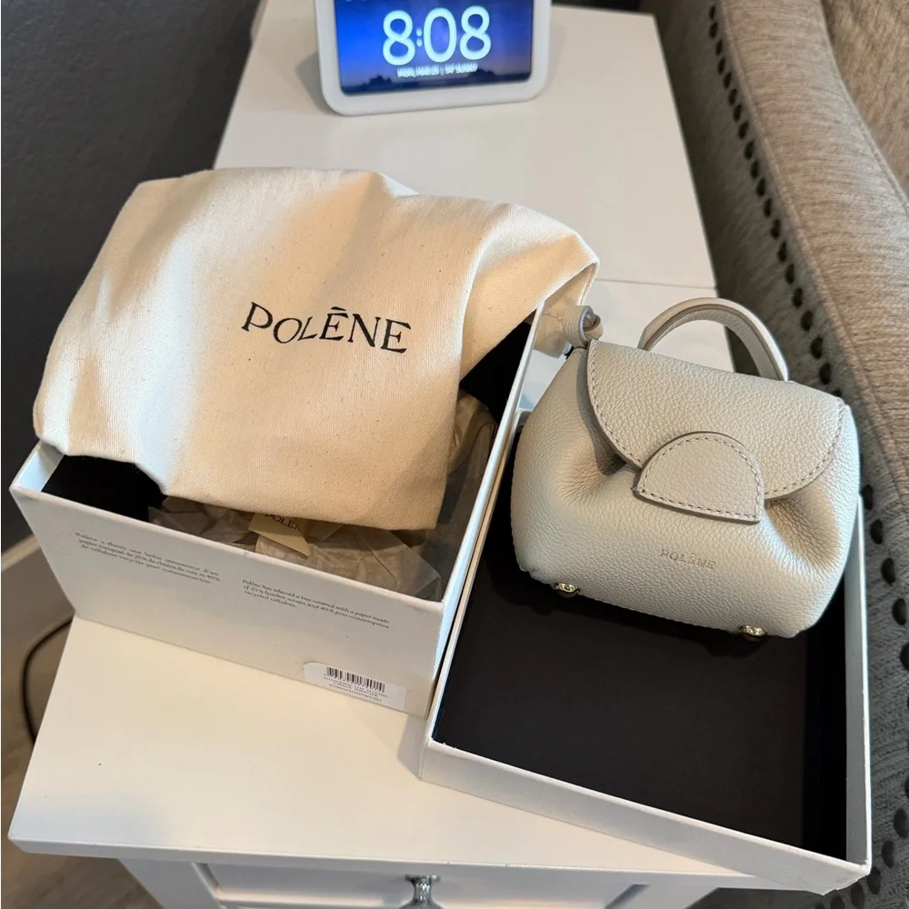 Polène Mini Top-Handle Bag in Cream Pebble Leather - Picture 1 of 7